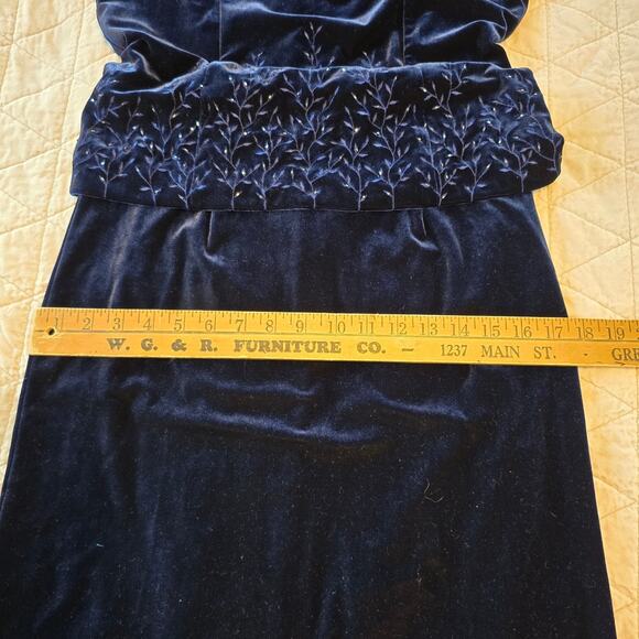 90s Jessica Howard Velvet Maxi Dress Women's 6 Blue Embroider Bead Dark Romantic - Picture 10 of 12